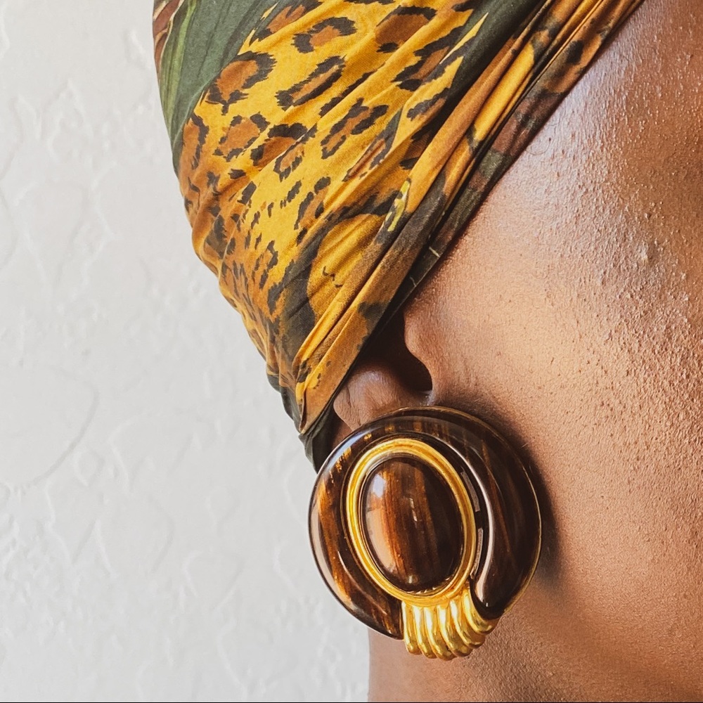 Vtg 80s Brown and Gold Earrings